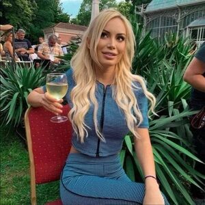 Zara Blue Checkered Jacquard Top—Small